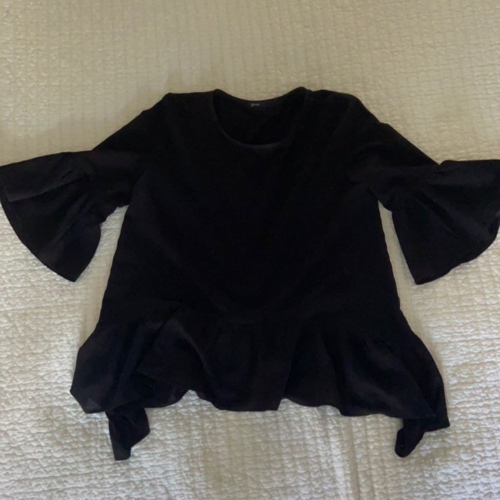 gibson black flounce blouse